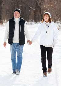 couple walking outdoors in winter