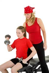 young girl lifting exercising arms