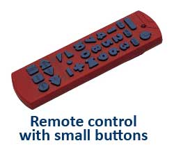 red remote control with small buttons